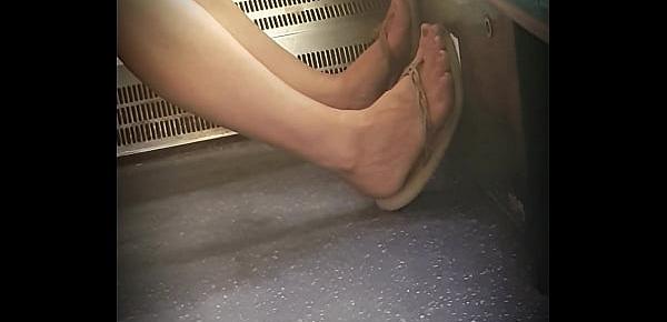  Candid feet in Flip Flops on train London Uk